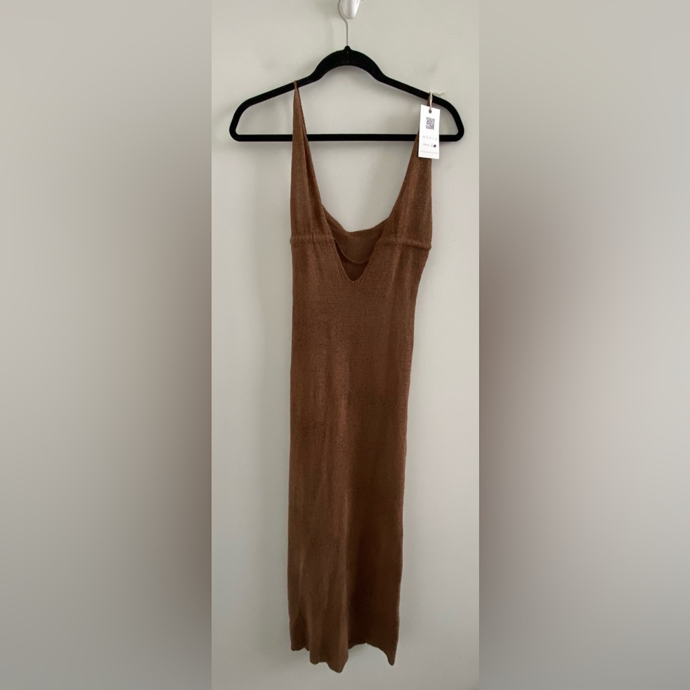 Brown Knit Halter Maxi Dress Size Medium New With Tag